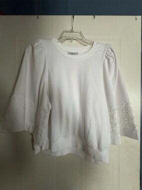 Women's White Embroidered Bell Sleeve Sweatshirt